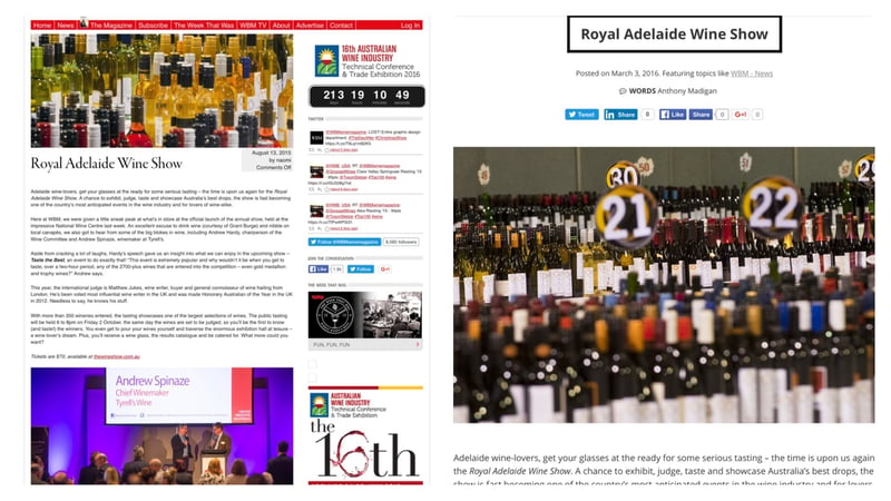 The old Wine Business Magazine blog against the new